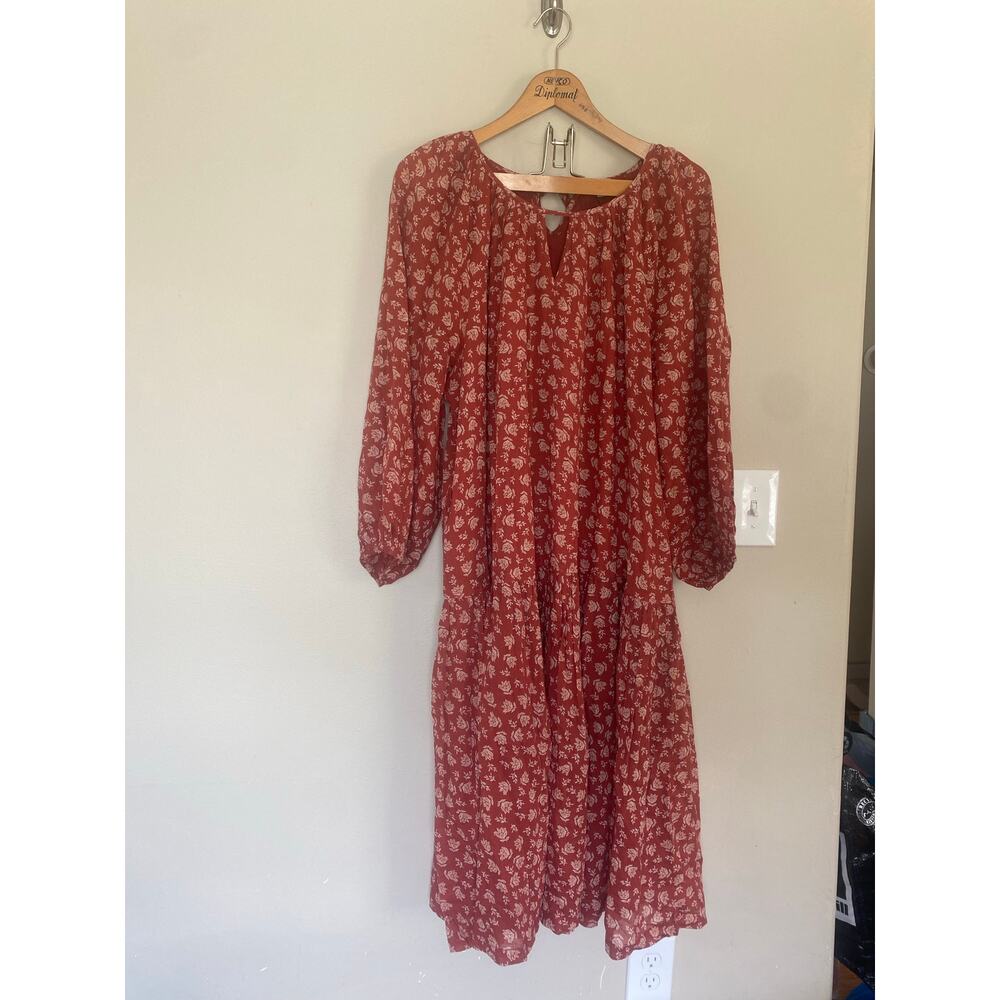 NEW BILA 77 Talia Maxi Peasant Cotton Dress Red Size L